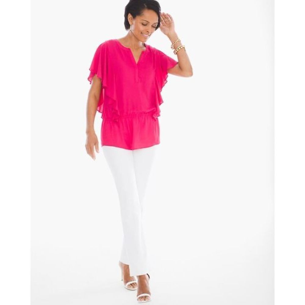Chico's Hot Pink Flutter Sleeve Peplum Blouse